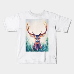 watercolor deer with big antlers Kids T-Shirt